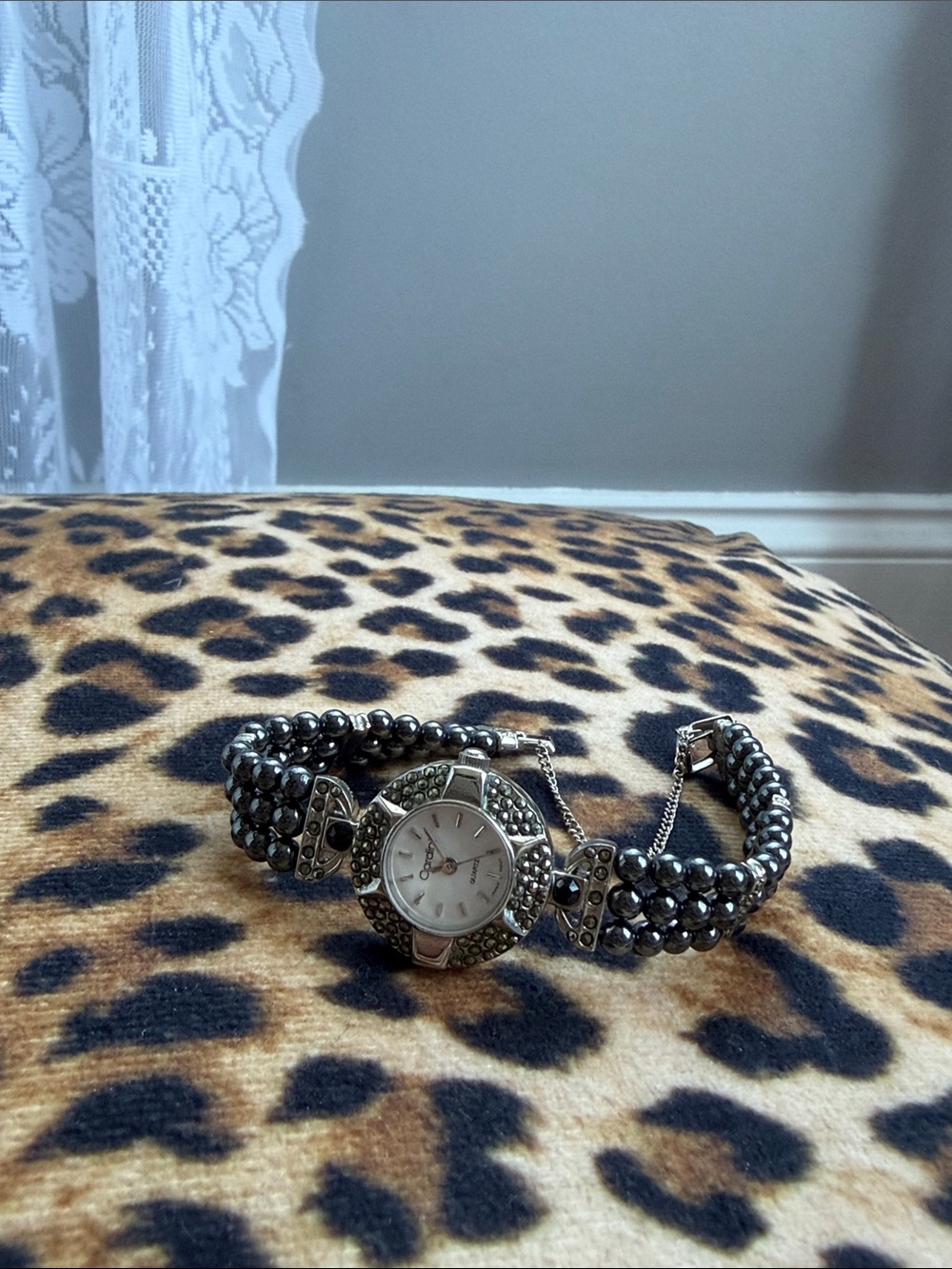 Cardini Elegant Hematite Beaded Watch Bracelet - Women's Accessory missing back
